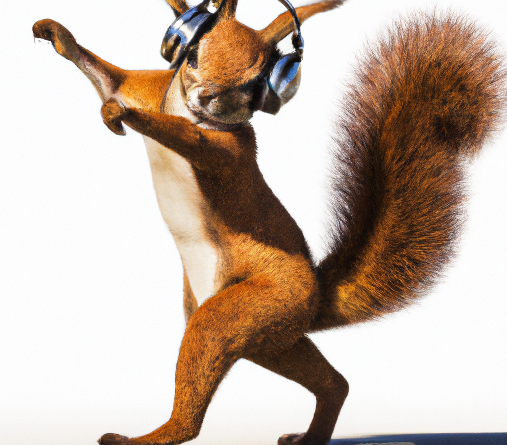 squirrel wearing headphones, AI-generated using DALL·E