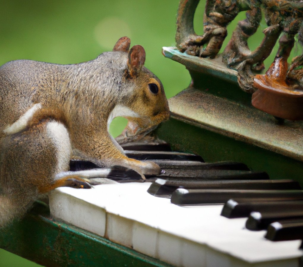 a squirrel playing the piano, AI-generated using DALL·E