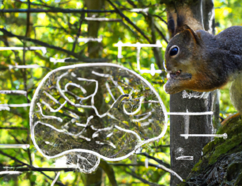 a squirrel studying the brain, AI-generated using DALL·E