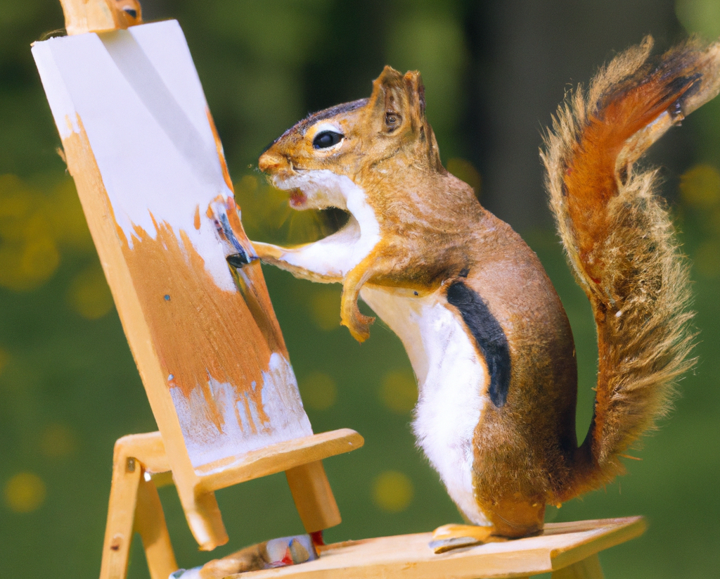 squirrel drawing on canvas, AI-generated using DALL·E